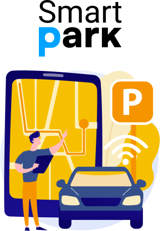 Illustrazione uomo che cerca parcheggio tramite app